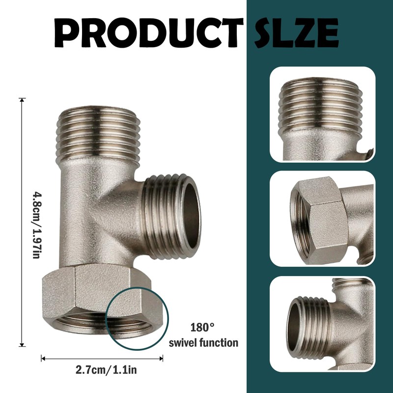 Pack of 2 3-Way Valve, Angle Valve, 3/8 1/2 Inch