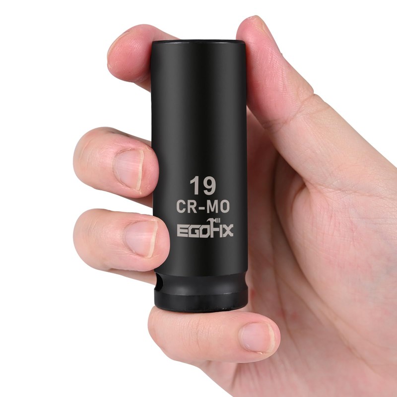 EGOFIX 1/2" Drive Deep Impact Socket, 19mm Socket, CR-MO, Metric,