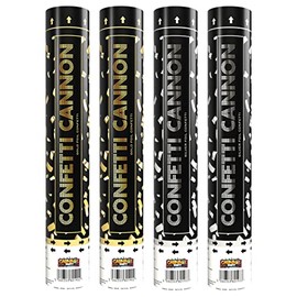 Carnival Party - 30cm Confetti Cannon - 2 Gold Foil and 2 Silver Foil Cannons - Confetti Poppers for Celebrations, Birthdays, Weddings and Parties - Pack of 4