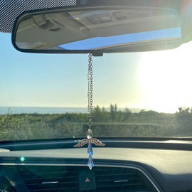 Guardian Angel Car Charms - Crystal Angel Charm for Protection, Happiness, Faith and Love - Crystal Car Hanging Ornament - Guardian Angel Car & Windows - Ideal Guardian Angel Gifts-December Turquoise