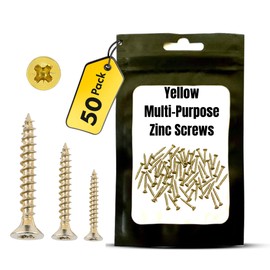 4 x 50mm - Self Tapping - Yellow Zinc Multi Purpose Screws - Pozi Countersunk - Perfect For Decking,Hardwood, Softwood, Chipboard, MDF, Plastic, Thin Sheet Metal - 50 Pack