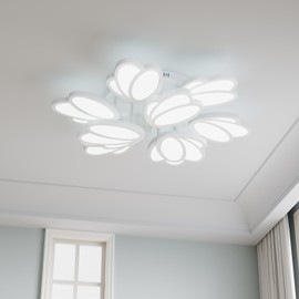 Aiwen Modern LED Ceiling Lights, 31.88 in Acrylic Leaf Flower Fixture with Remote Control, 2800-6500K Dimmable, LED Flush Mount White Ceiling Light, Close to Ceiling Lamp for Living Room