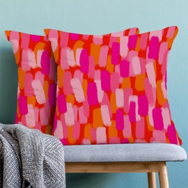 Hot Pink Orange Paint Brush Pillow Covers 18 x 18 Inch Set of 2 Aesthetic Throw Pillows Outdoor Decorative Trendy Funky Dormitory Preppy Pillowcases Linen Cushion Cases for Bed Sofa Couch College