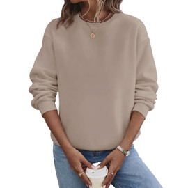 TICTICMIMI Women's Casual Crewneck Sweatshirts Long Sleeve Tops Loose Fit Fall Shirts Khaki
