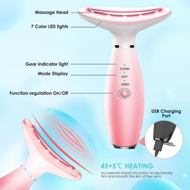 Facial Massager -7 Color Red-Light-Therapy for Face and Neck for Wrinkles, Double Chin, Vibrating Facial Massager with Thermals (HOT-Pink13)