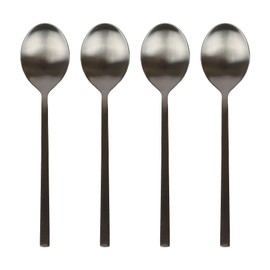 Argon Tableware Stainless Steel Dessert Spoons - 20cm - Black - 4X Dining Table Spoon High Polished Soup Spoon 4-Piece Dinner Spoons Cutlery Set