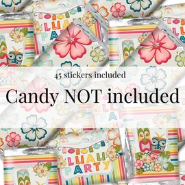 Tropical Luau Hawaiian Themed Party Mini Chocolate Candy Bar Sticker Wrappers, 45 1.4" x 2.6" Wrap Around Labels by AmandaCreation, Great for Party Favors