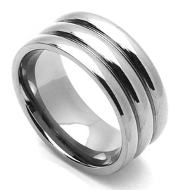 DoubleAccent 9MM Comfort Fit Titanium Wedding Band Grooved Dome Ring (Size 7 to 14) Size 14