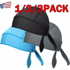 Unbranded 1/2/3pc Sweat Wicking Motorcycle Biker Skull Cap Du Rag Head Wrap Do Doo Bandana - Light Blue