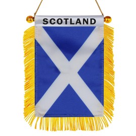 Scotland Hanging Flag with Suction Cup 4x6 Inch - Double Sided Scottish Mini Banner for Car Rearview Mirror and Window Decor