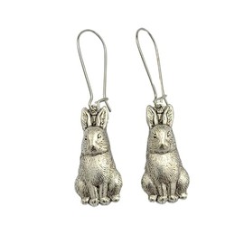 Antique Silver Bunny Rabbit Dangle Earrings – Antique Style Animal Jewelry for Women & Girls.