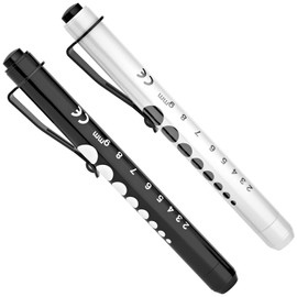 Pen Torch, RISEMART Diagnostic Penlight, 2PCS Reusable LED Pen Light with Pupil Gauge for Nurses Doctors with Pocket Clip (Black and White)