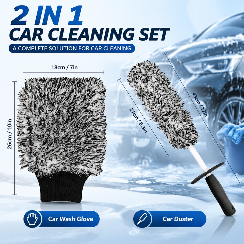 Car Wheel Cleaning Brush Set with Wash Mitt – Soft