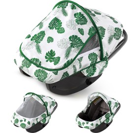 Baby Car Seat Cover, 2-in-1 Breathable Carseat Shade Protection & Mosquito Net, Dustproof Privacy Lightweight Canopy Covers for Infant Unisex, Mosquito net for Spring & Summer - Green