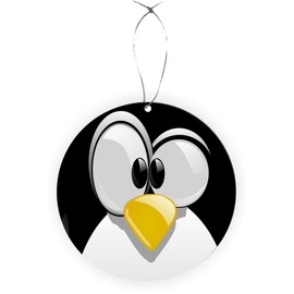 Sam Sandor - Black and White Penguin Face - Round Scallop Ornament -Rearview Mirror Hanging Accessory, Car Accessories - Christmas Ornament
