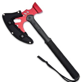 Ridge Runner 18” Tactical Axe and Multi-Tool Hammer - Red | Camping and Survival Axe | 6 ¾” Stainless Steel Head | Outdoor Hatchet and Axe Combo | Durable TPU Handle with Paracord Wrapped Grip