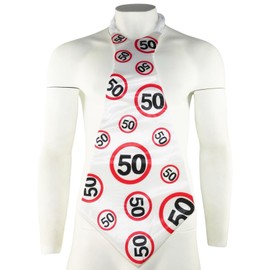 Happium Happy 50 Birthday Tie Number 50, Party Supplies, Party by Age 50 Ideas and Decorations, Funny Birthday Sash, Red 50, White Number Tie, White, Measuring Approx. 60 x 28 cm or, White