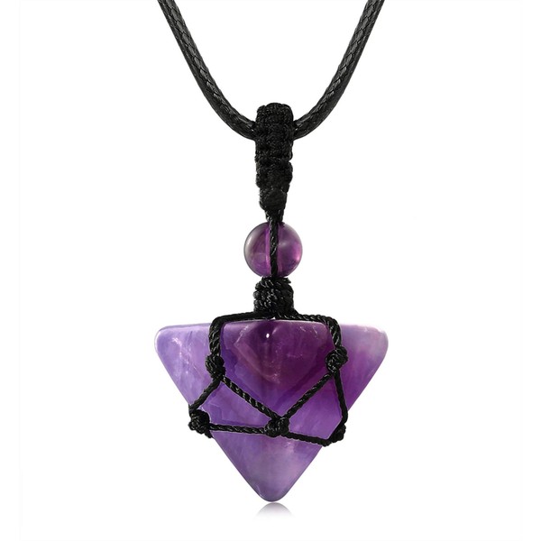 XIANNVXI Amethyst Healing Crystal Stone Necklace Pyramid Gemstone Pendant Necklaces Adjustable Rope Natural Reiki Quartz Jewelry for Men Women