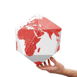Palomar Foldable Hexagon Globe White and Red with 50 Red Pins Goes by Countries Non-Toxic Inks on Cordenons Wild Paper with 35% Cotton Small 9.05" Inches