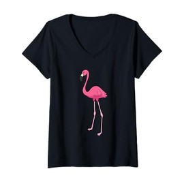 Womens Cute Flamingo Bird Pink Flamingo V-Neck T-Shirt