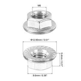 uxcell M6x1.0mm Serrated Flange Hex Lock Nuts, 20Pcs 304 Stainless Steel Non-Slip Metric Hexagon Flange Nut, Full Thread, Bright Finish, Silver