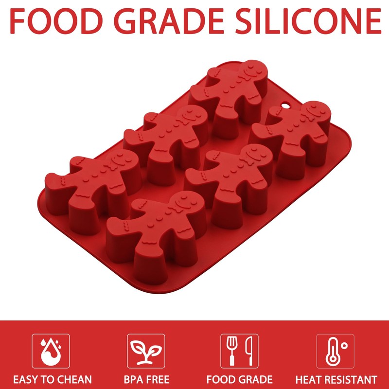 Silicone Gingerbread Man Mold, 2 Pack 6-Cavity Christmas Tray Baking