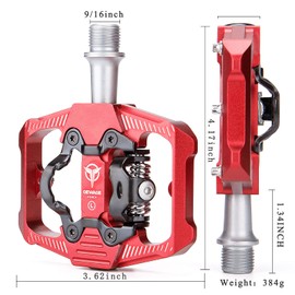GEWAGE Mountain Bike Pedals - Dual Function Flat and SPD Pedal - 3 Sealed Bearing Platform Pedals SPD Compatible, Bicycle Pedals for BMX Spin Exercise Peloton Trekking Bike (Red)