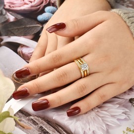 Wuziwen Vintage Yellow Gold Wedding Ring Set for Womens 925 Sterling Silver Solitaire Size 10