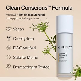 Honest Beauty Suero Radiante de Vitamina C, Mejora e Ilumina el Tono de la Piel y la Tez, Suave para Pieles Sensibles, Sin Fragancia, Vegano, 1 onza l