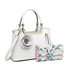 Miss Lulu Women's Handbag with Flowers Wallet, Shoulder Bag, Elegant Faux Leather, Retro Bag