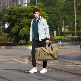 Wolhbege Duffle Bag for Travel,Mens Travel Bag & Carry On Bag for Men with Expandable Design and Luggage Sleeve –Duffel Bag for Gym, Weekender, Overnight Trips Khaki