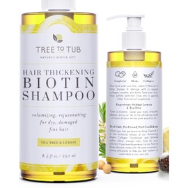 Tree to Tub Volumizing Hair Thickening Shampoo - Biotin, Collagen, Sulfate-Free Argan Oil Shampoo with Wild Soapberries and Sicilian Lemon Tea Tree Oil for Women & Men