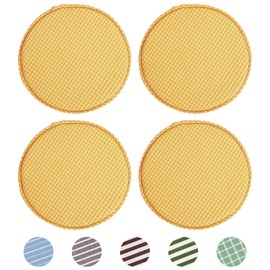 Paquete de 4 cojines redondos antideslizantes para asiento, cocina, comedor, oficina, taburete alto, almohadillas para orejas de esponja para asiento firme con lazos de 33 cm, Art Deco, Yellow Grim, 13x13x1.1 inch, 4