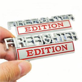 WULIDE Firefighter Edition Emblem, Firefighter Edition 3D Metal Fenders Decal Car Badge for Pickup Truck Car Truck Motorcycle F150 F250 F350 4.13" L x 1.2" W 2Pack (Silver/Red)
