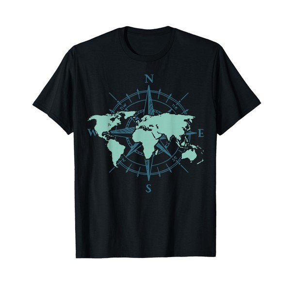 Cartography Traveler Travelling Compass World Map T-Shirt