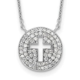 JewelryWeb 925 Sterling Silver Spring-Ring Polished Cubic Zirconia Religious Faith Cross Necklace 18 Inch Pendant-Necklace for Women