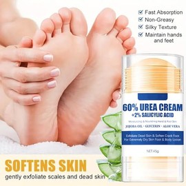 Crema de urea 60% con 2% ácido salicílico en barra de crema para pies, suavizante e hidratante para el talón agrietado seco, rodillas, codos, manos, u