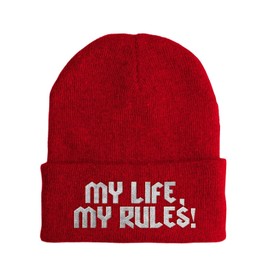 tshirtladen Mütze - My life, my rules - Beanie One Size - Wintermütze Soft Touch - Spruchmütze bestickt - Farbauswahl - lustige Mütze, Farbe: Rot