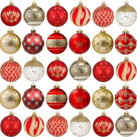 Christmas Baubles Christmas Decoration Set, 30 Pieces 60 mm Plastic Christmas Tree Baubles with Hanger, Christmas Tree Decoration for Christmas, Christmas Tree Decorations (Red Gold)
