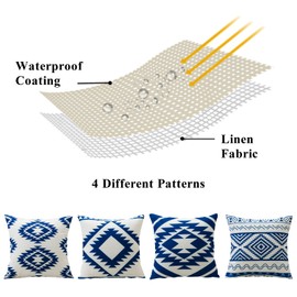 Artscope Outdoor Waterproof Cushion Covers 40x40cm Set of 4 Boho Farmhouse Outdoor Pillow Covers for Patio Garden Bench Living Room Sofa Farmhouse Decor（Geometry80-Navy Blue）