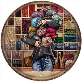 Retro Jigsaw Puzzle Knitting It's not Hoarding If It's Yarn Round Wooden Puzzles for Adults Kids Home Office Educational Intellectual Decompressing Game Toys 500 PCS