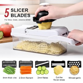 Vegetable Chopper 22-in-1, 8 Blade,Onion Mincer, Cutter, Dicer, Egg Slicer with Container,1.3L Capacity French Fry Cutter Potatoe Slicer, Home Essentials & Kitchen Gadgets