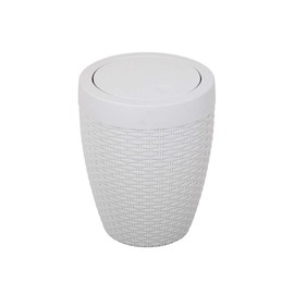 Addis 518367 Faux Rattan Round Swing Lid Bathroom Bin, Light Grey, 5 Litre