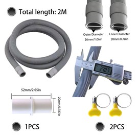 Drain Hose Extension for Washing Machines, Dishwasher Hose for Dishwasher, Drain Hose Hose Universal Set Including 1 Hose Connector, 2 Hose Clamps (2 M)