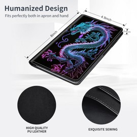 Server Book for Waitress/Waiter,Compact Stylish Durable Order Book with Pockets for Tips Bills,PU Leather Server Book with Pen Holder & Zipper for Restaurants Cafes Busy Waitstaff,Blue Dragon