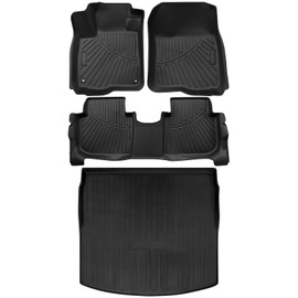 Vorally All Weather Floor Mats Compatible with 2017-2022 Honda CRV Floor Mats & Cargo Liner TPE Rubber Floor Mats Carpet 1st & 2nd Row 2 Row Custom Fit Floor Mats Trunk Liner 3D Mats, Black, 4PCS