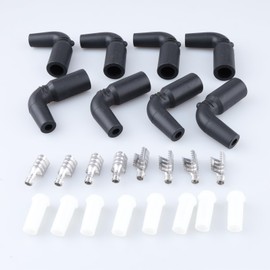 AC PERFORMANCE High Performance 90 Degree Silicone Boot and Terminal Kit for LT LT1 LS1 LS2 LS Wires 7mm-10mm, Pack of 8, Black