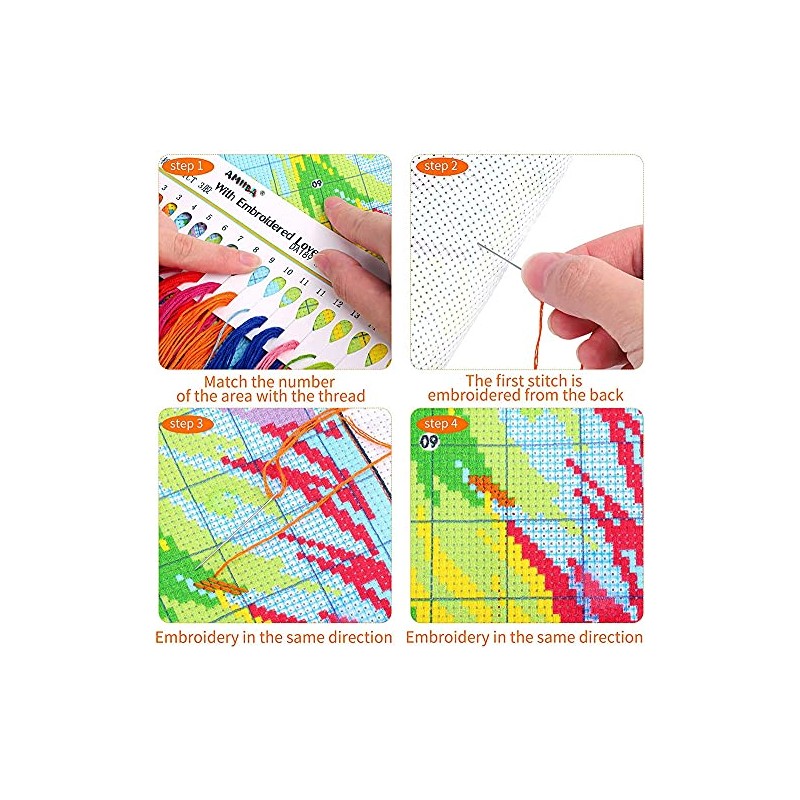 Amiiba Stamped Cross Stitch Kits, Animal Colorful Giraffe DIY 11CT