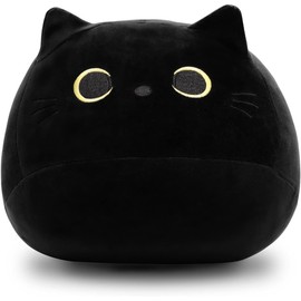 3D Black Cat Plush, 15 Inch Cat Stuffed Animal Toy Pillow, Soft Fat Black Cat Plushie, Cute Pillows Cat Pillow Kawaii Cat Decoration, Birthday Gifts for Kids Boys Girls
