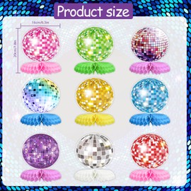 9PCS Disco Honeycomb Centerpieces Disco Ball Party Decorations Colorful Rock and Roll Party Table Centerpieces 50s 70s 80s 90s Disco Music Theme Birthday Party Supplies Decor
